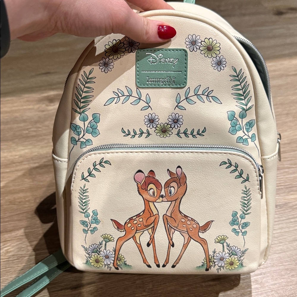 Disney Cream Backpack with Bambi and Floral Accents